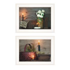 "Country Candlelight Collection" 2-Piece Vignette By Susie Boyer,, Ready to Hang Framed Print, White Frame