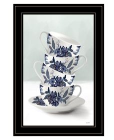 "Tea Tower (Blue)" by House Fenway, Ready to Hang Framed Print, Black Frame