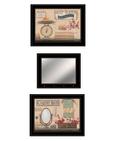 "Country Bath III Collection" 3-Piece Vignette By Pam Britton, Ready to Hang Framed Print, Black Frame